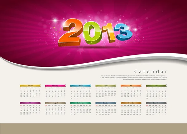 Kalender 2013 nyår design färgstarka bakgrund — Stock vektor