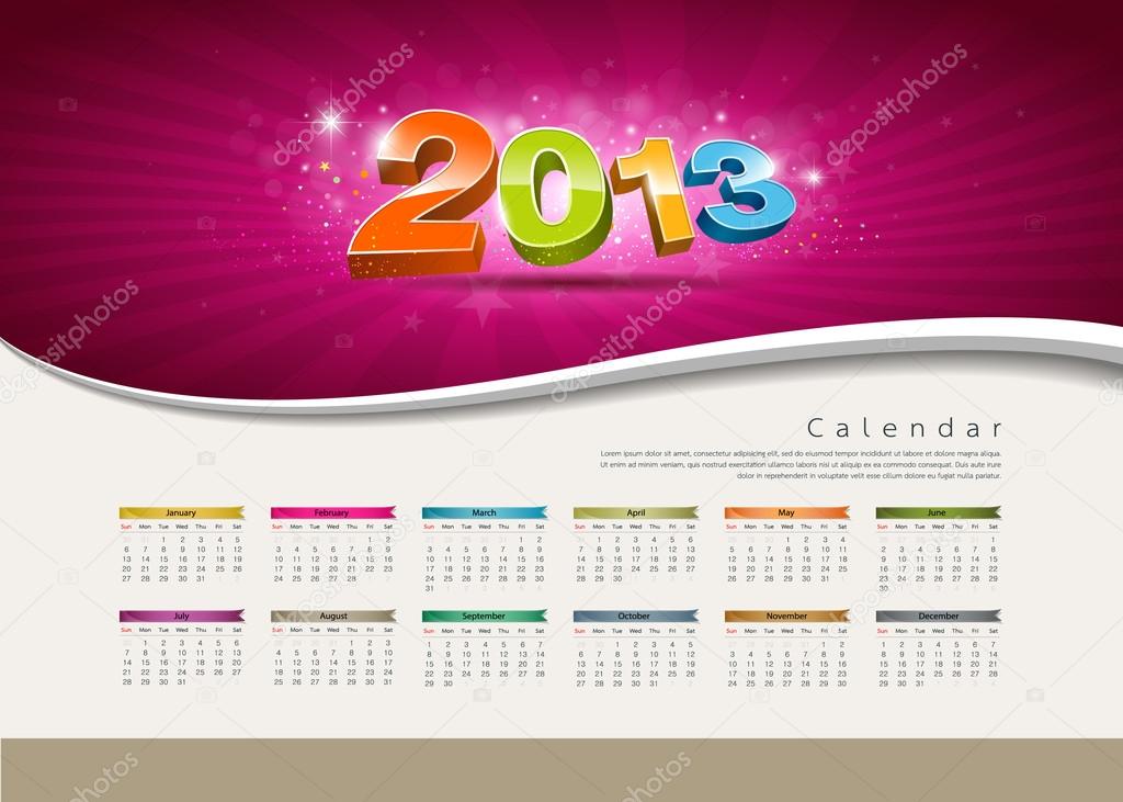Calendar 2013 new year design colorful background