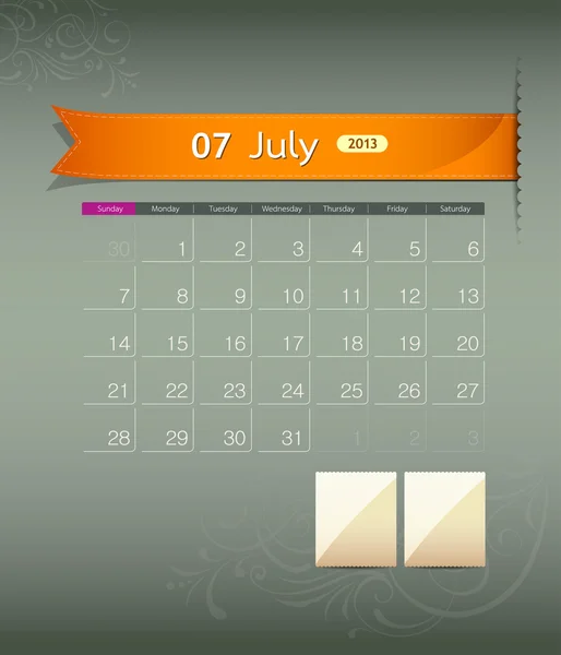 July 2013 calendar ribbon design — Stock Vector