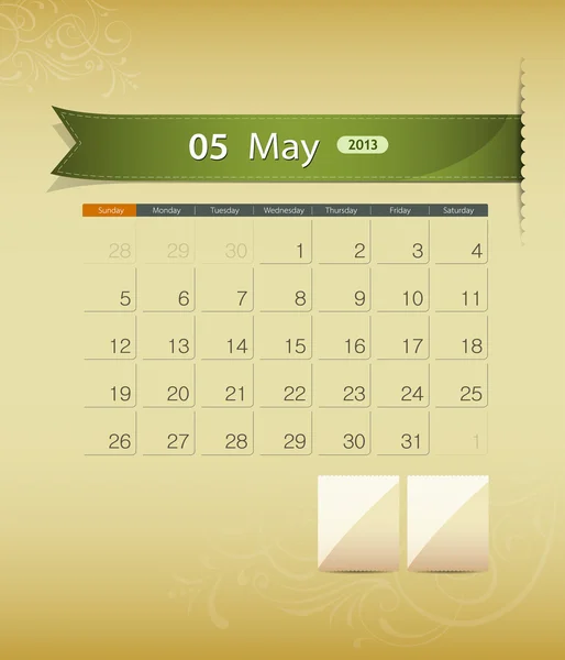 Май 2013 года календарный дизайн ленты — стоковый вектор