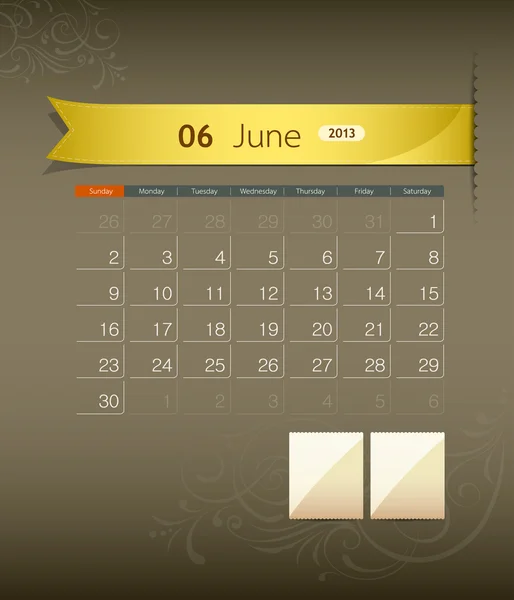 June 2013 calendar ribbon design — Stock Vector