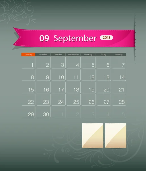 September 2013 calendar ribbon design — Stock Vector