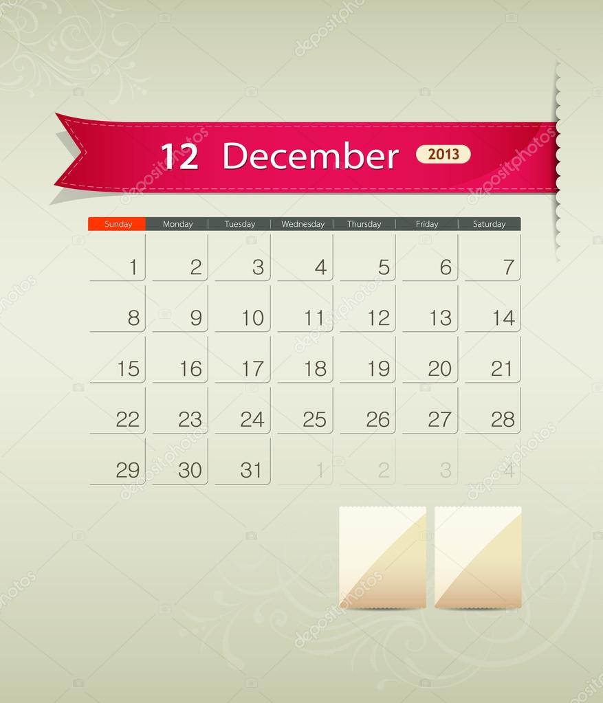 December 2013 calendar ribbon design