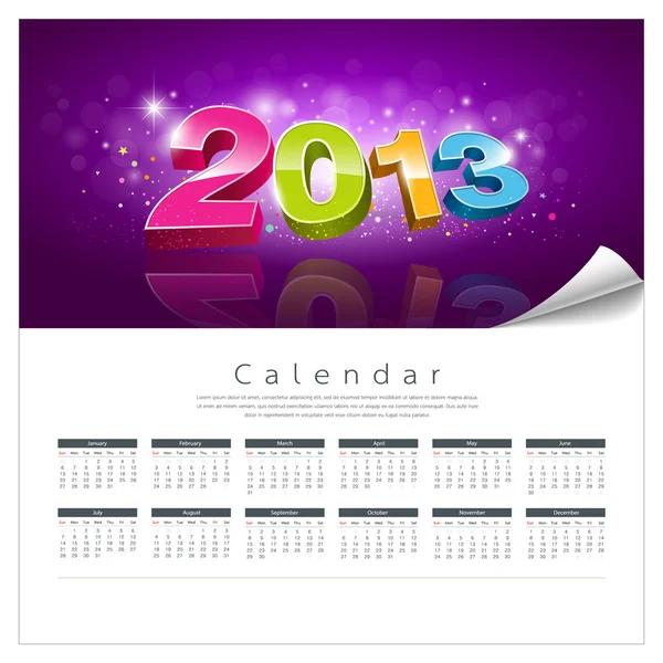 Calendario vectorial 2013 año nuevo fondo — Vector de stock