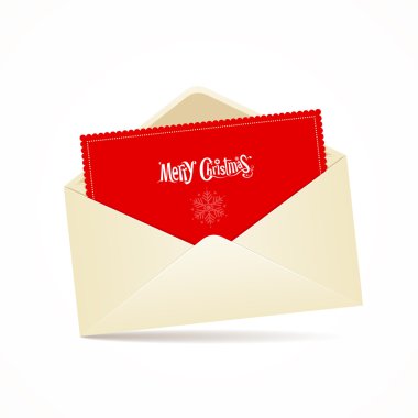 neşeli Noel kartı, zarf ve kırmızı