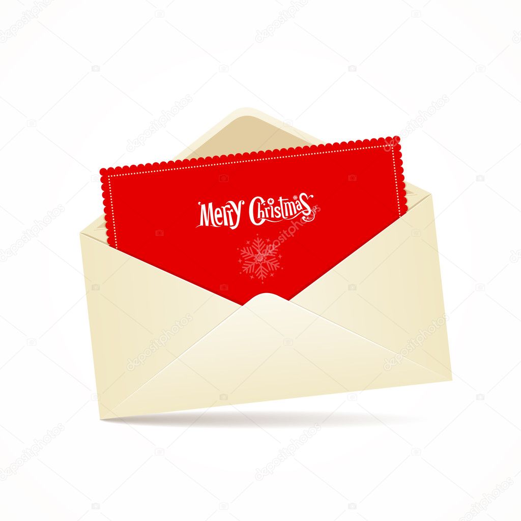 Envelope and red card merry christmas