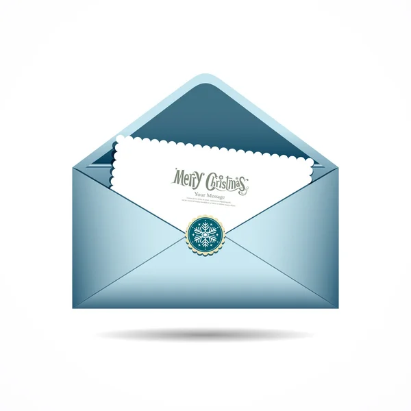 Carta Envelope azul Feliz Natal cartão branco — Vetor de Stock