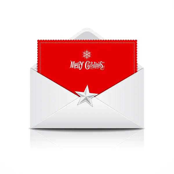 Φάκελος και κόκκινη κάρτα καλά Χριστούγεννα — Διανυσματικό Αρχείο