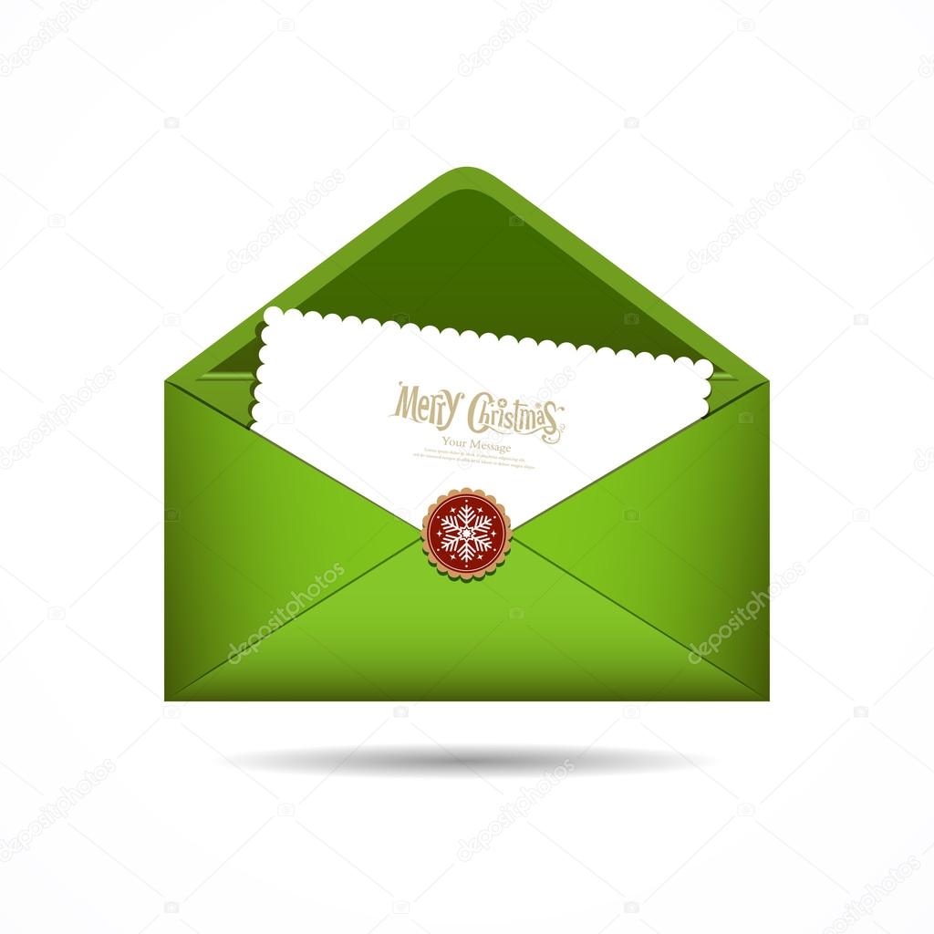 Green Envelope letter Merry Christmas white card