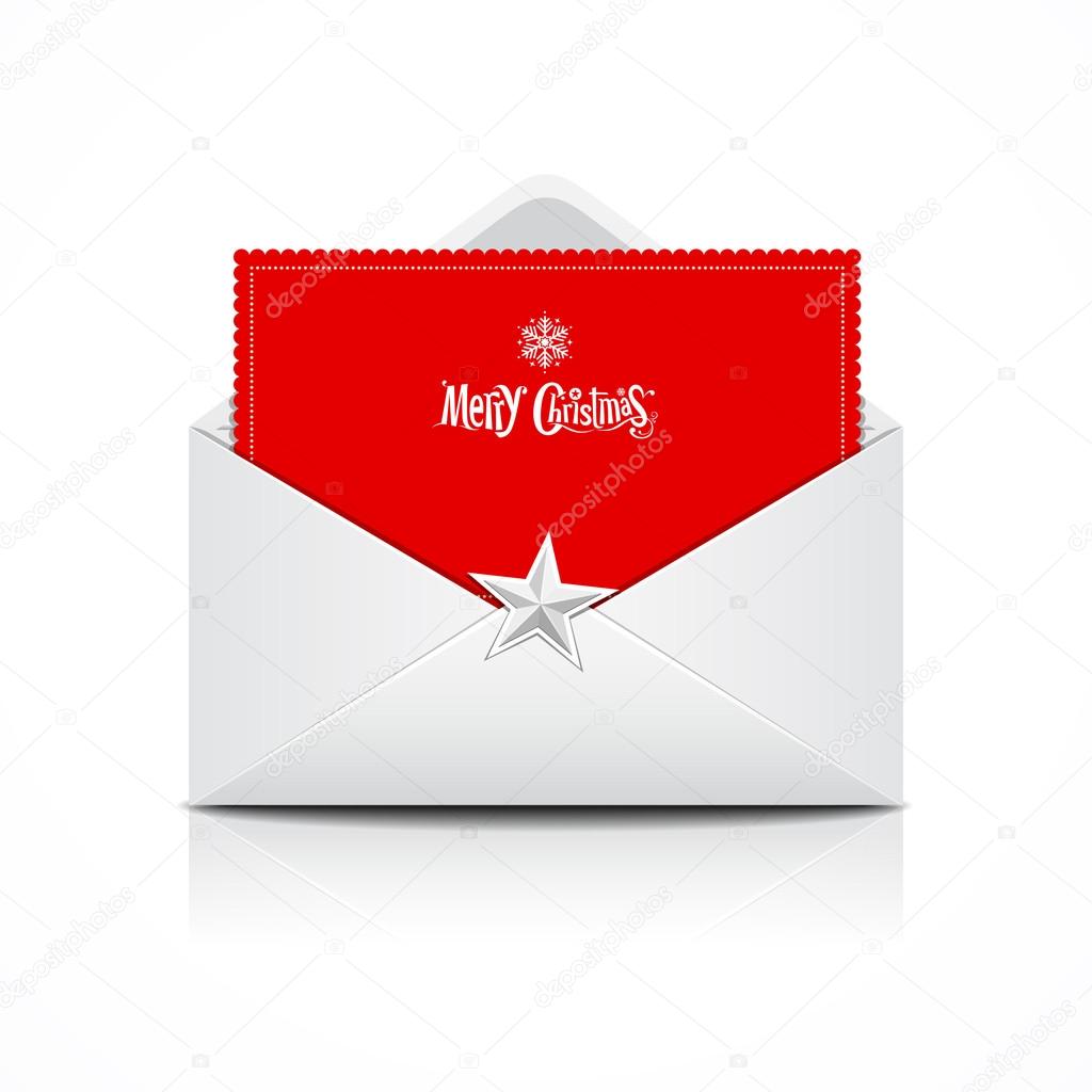 Envelope and red card merry christmas
