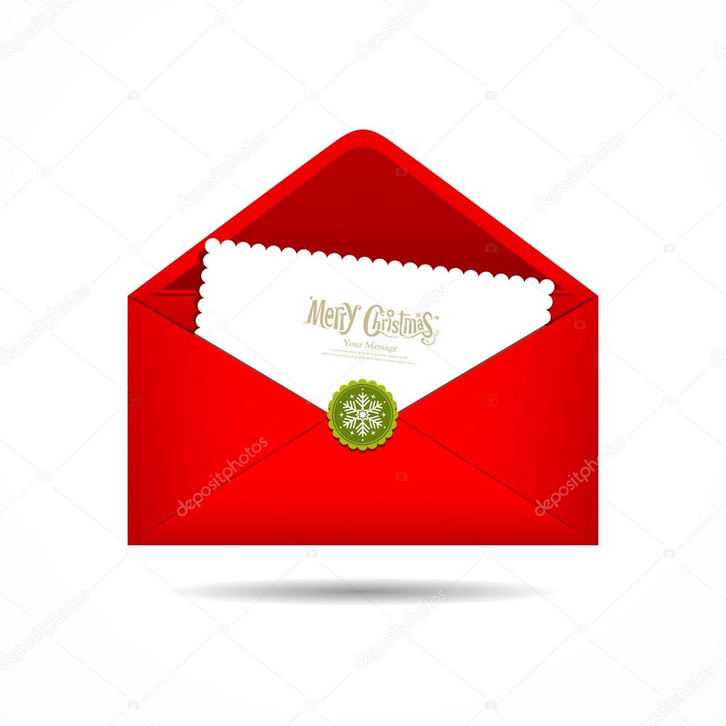 Red Envelope letter Merry Christmas white card