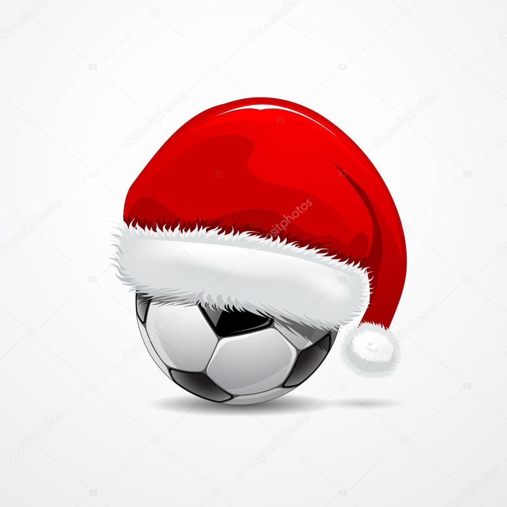 Santa hat on soccer ball