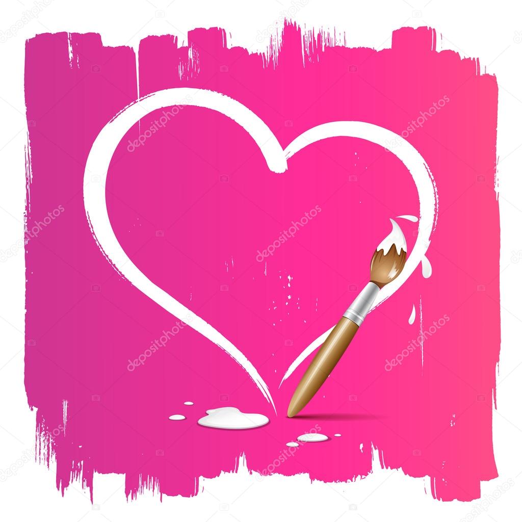 Paint brush heart shape on pink background