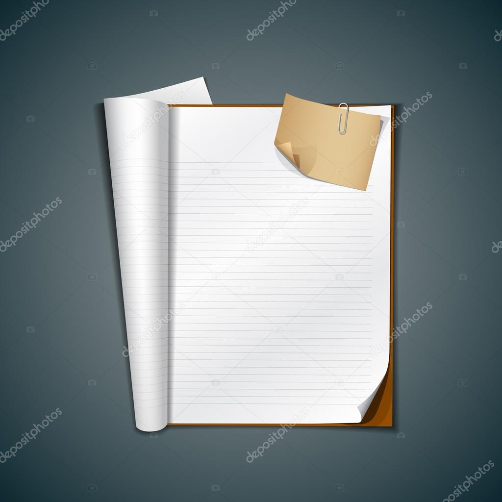 Open white book and vintage paper note