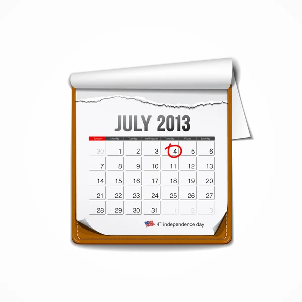 July 2013 American independence day calendar — Stock Vector