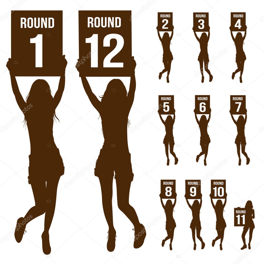 Silhouette boxing ring girl, holding sign