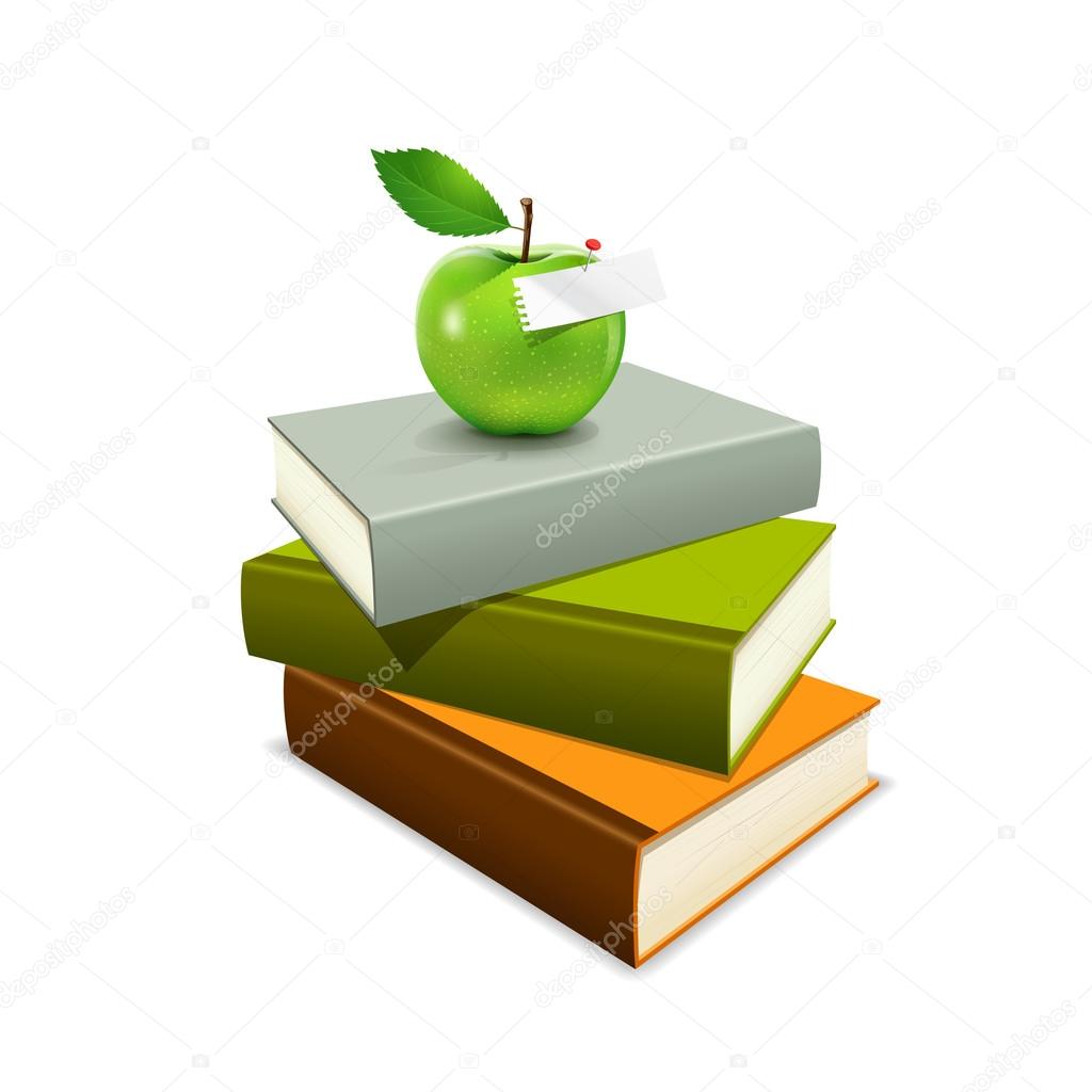 Colorful book and green apple