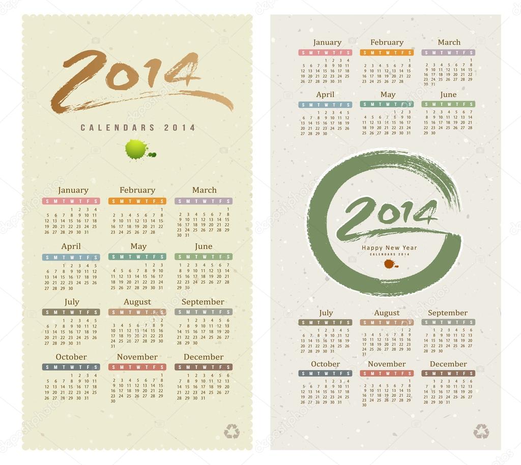 Calendar 2014 text paint brush collections