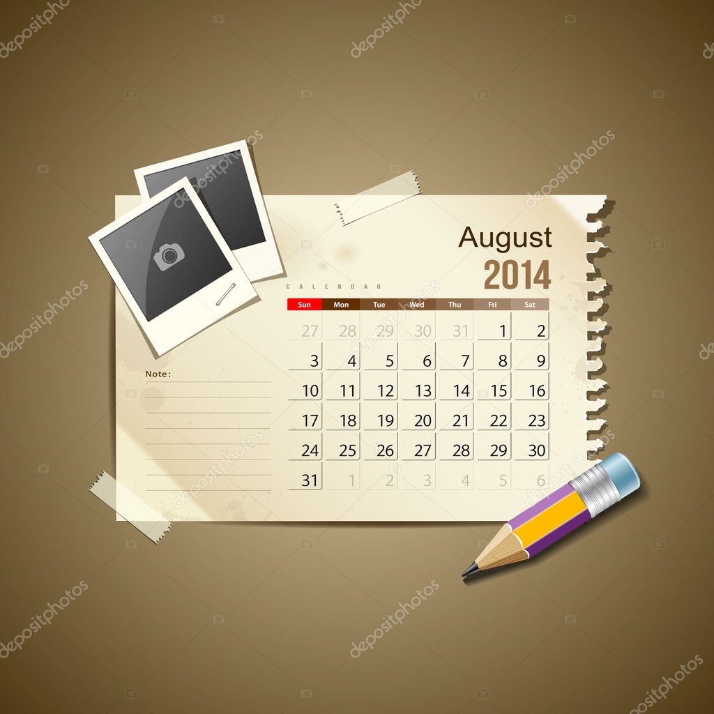 Calendar August 14 Vintage Paper Note Stock Vector Image By C Sarunyu Foto