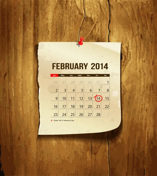 Kalendarz lutego 2014 — Wektor stockowy
