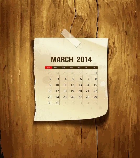 Calendrier Mars 2014 — Image vectorielle