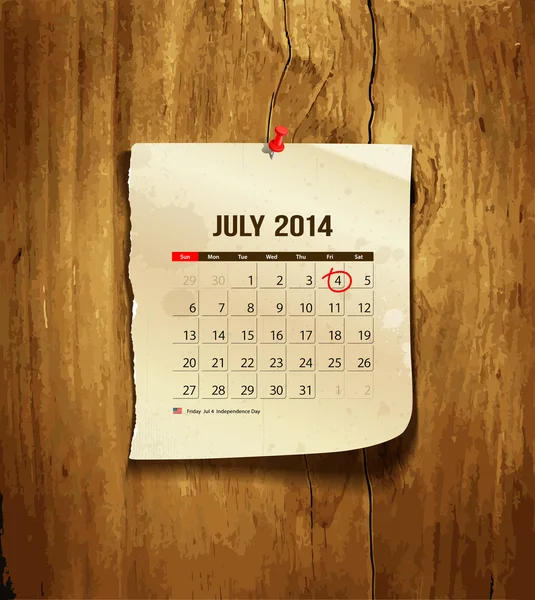 Calendário Julho 2014 — Vetor de Stock