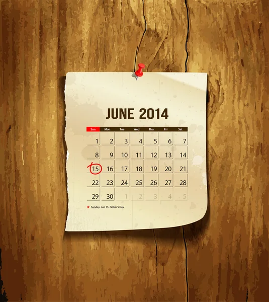 Calendario Junio 2014 — Vector de stock