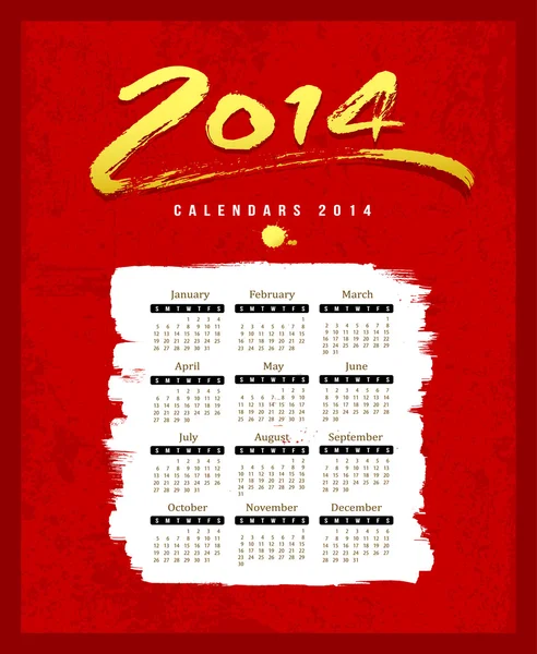 Calendrier 2014 texte pinceau sur fond rouge — Image vectorielle