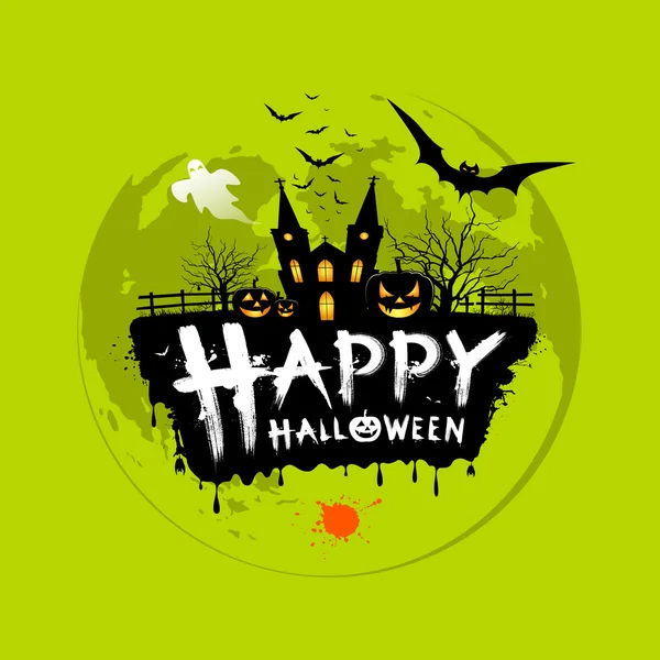 Feliz diseño de mensaje de Halloween sobre fondo verde — Vector de stock