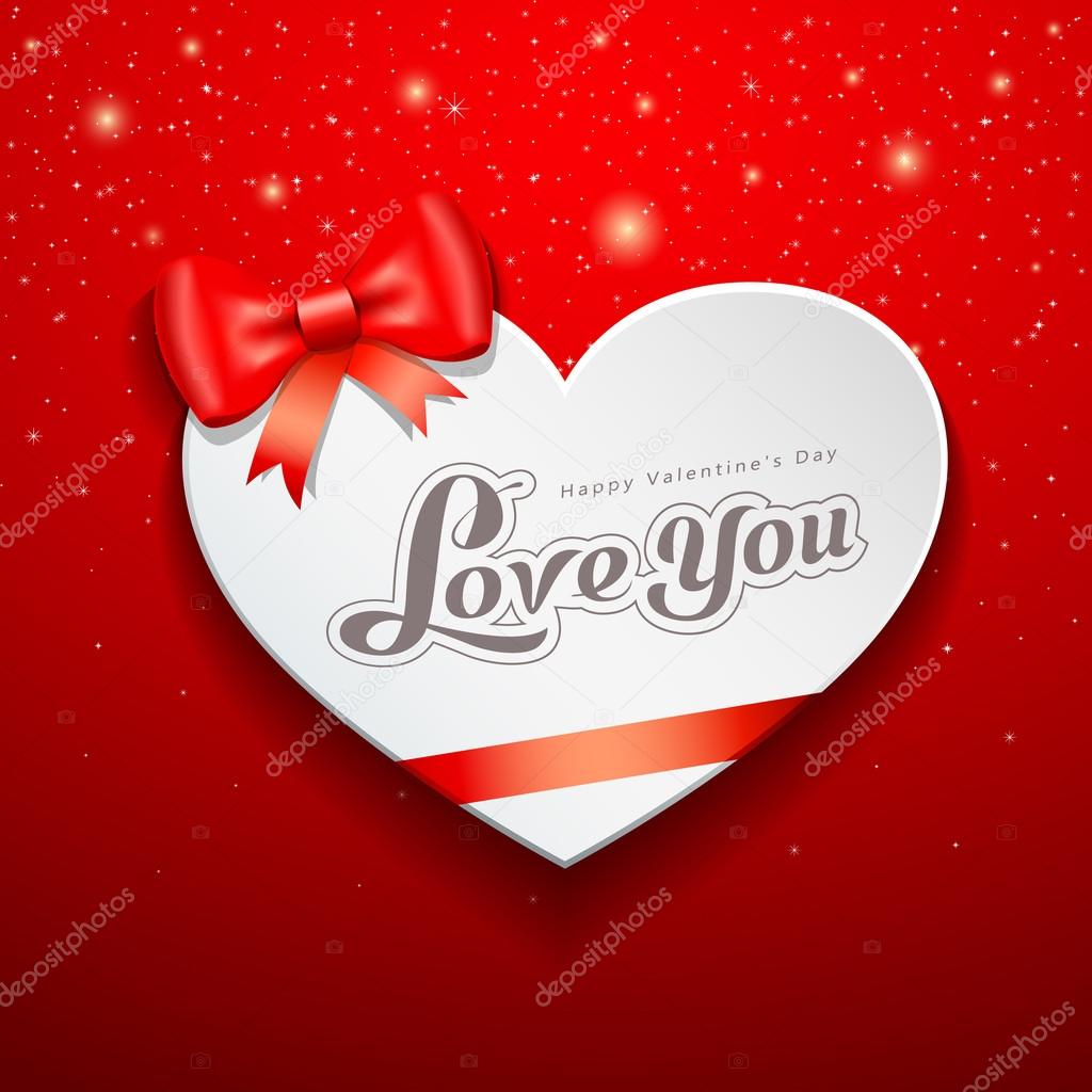 Happy Valentine's Day Greeting Card and red ribbon
