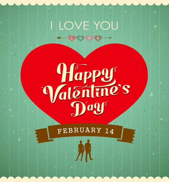 Mensagem feliz do dia dos namorados, banner vintage coração vermelho — Vetor de Stock
