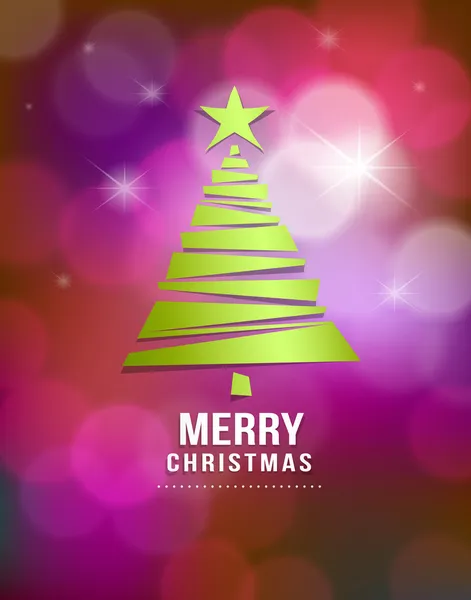 Merry christmas groene boom op bokeh paarse achtergrond — Stockvector