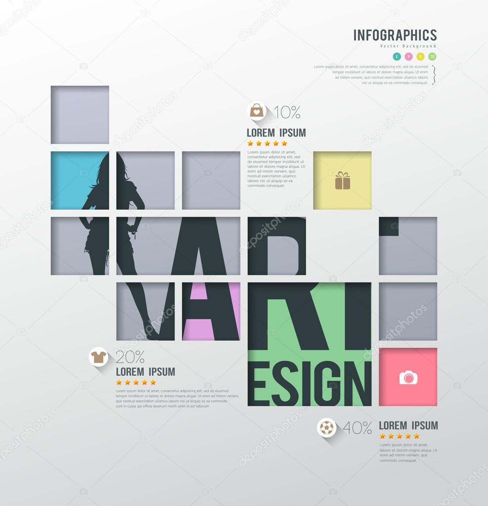 Modern infographics squares template for business shopping background