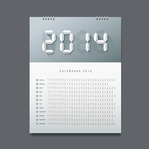 Calendar 2014 Number paper digital design — Stock Vector