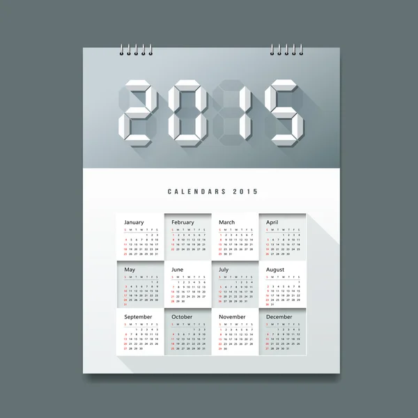 Calendário 2015 Desenho digital de papel numérico — Vetor de Stock