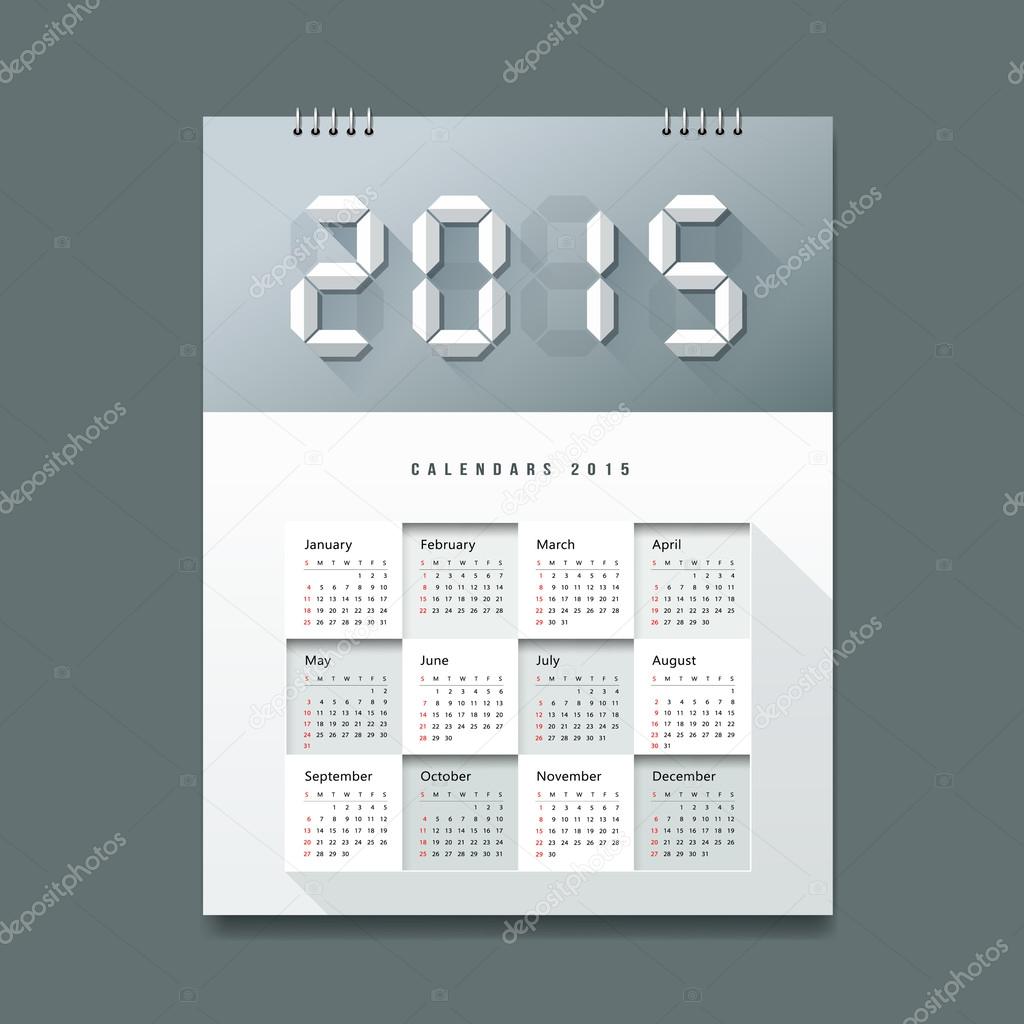 Calendar 2015 Number paper digital design