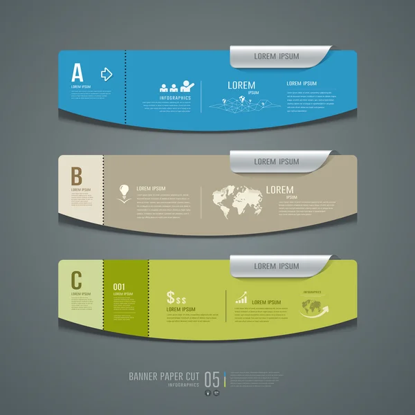 Banner colorido etiqueta de papel de corte para el diseño de infografía de negocios — Vector de stock