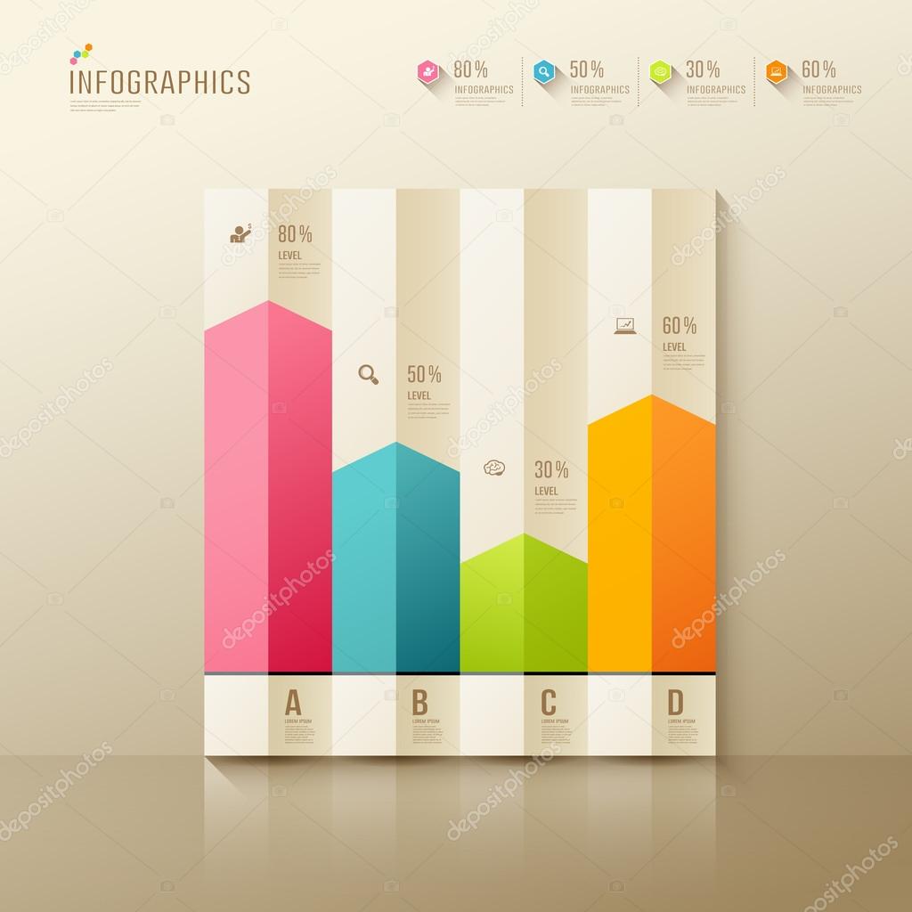 Colorful origami paper graph infographic, design background