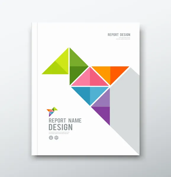 Portada Informe anual, pájaro colorido origami papel diseño — Vector de stock