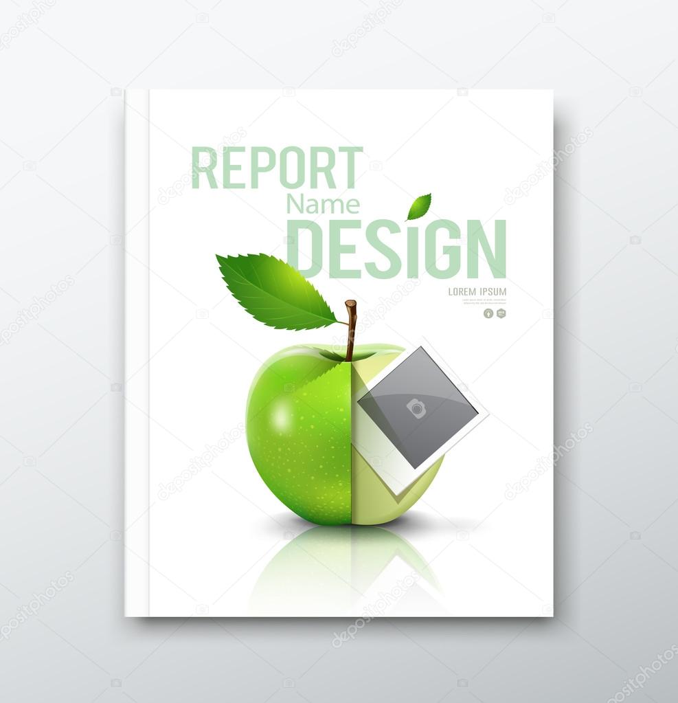 Cover Annual report, green apple and instant photo