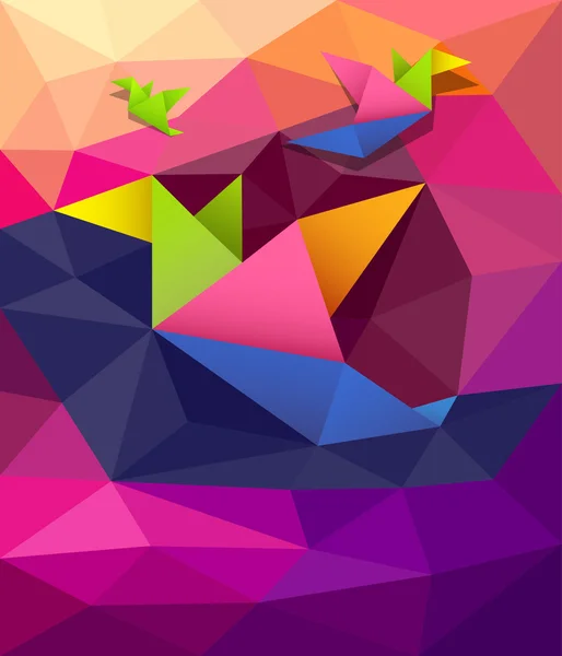 Kolorowe origami papieru ptaki kształt geometryczny wzór — Wektor stockowy
