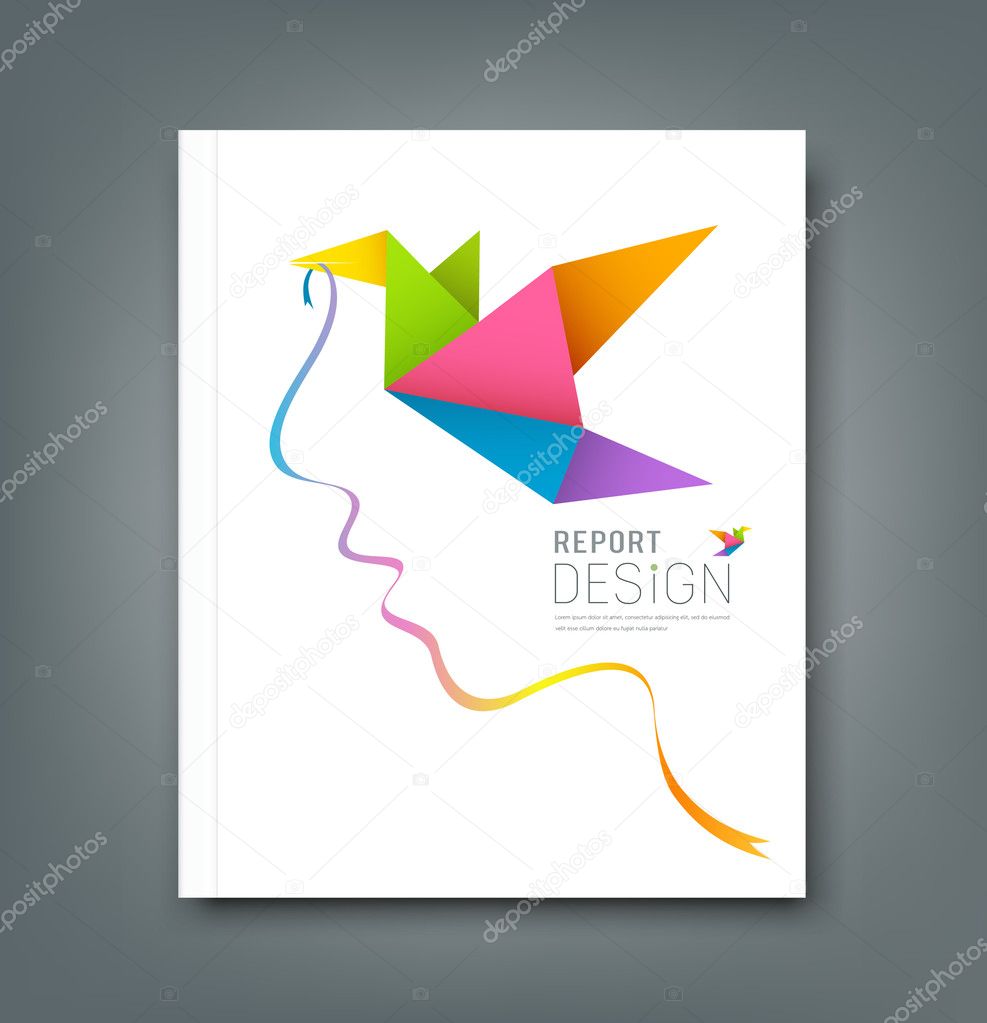 Cover Magazine colorful origami birds with ribbon shape face design
