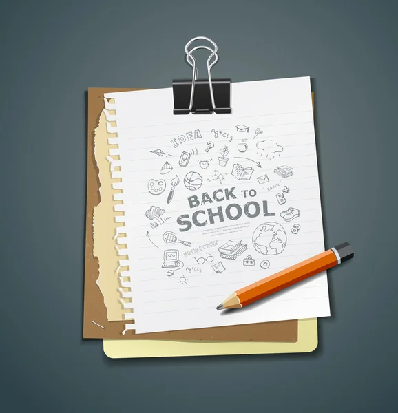 Deník poznámka kniha s pořadači, kreslení zpět do školy — Stockový vektor