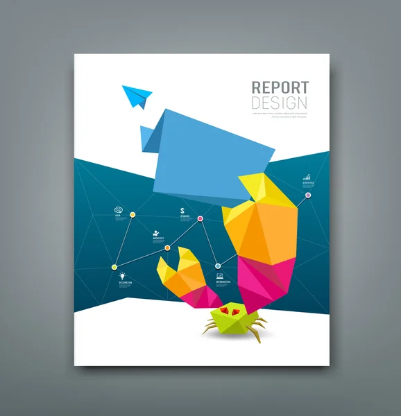 Cover Magazine origami paper crab business design — Stock Vector