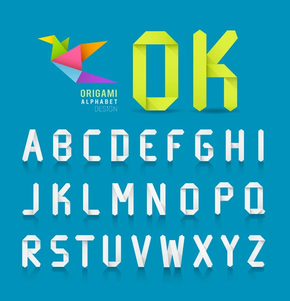 Papier Origami-Alphabet-Buchstaben-Design auf blauem Hintergrund — Stockvektor