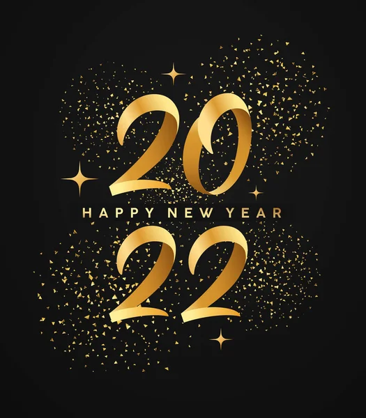 2022年新年快乐 金色纸带 夜间背景烟火设计 Eps 10矢量图解 — 图库矢量图片