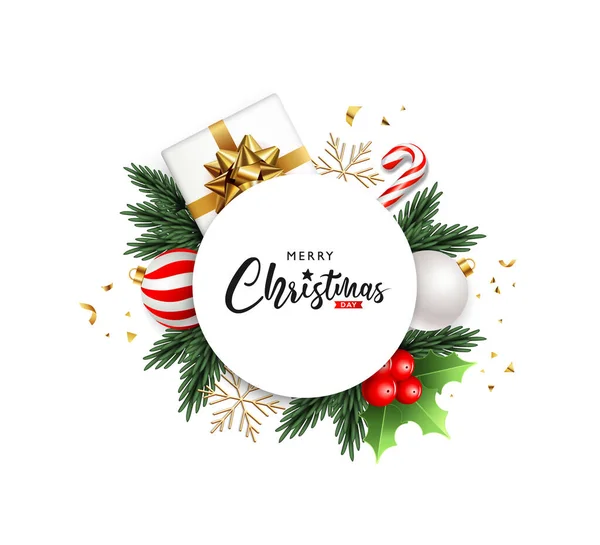 Merry Christmas Ornament Circle White Paper Greeting Card Design White — 图库矢量图片