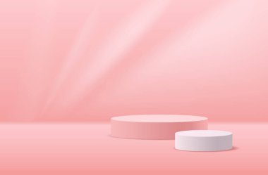 Pink and White round podium realistic on pink curtain background ,EPS10 Vector illustration