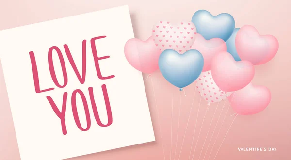 Ballon Coeur Coloré Message Amour Saint Valentin Concept Poster Design — Image vectorielle