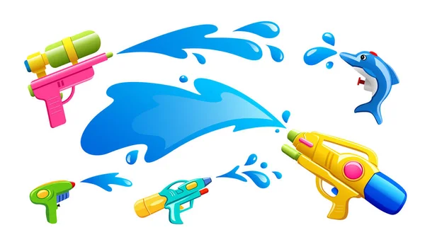 Festival Songkran Tailandia Pistolas Agua Salpicaduras Agua Colecciones Diseño Aislado — Vector de stock